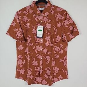 NWT Penguin Men's Cotton Viscose Orange Pink Short Sleeve Shirt Sz L Retail $95